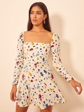 Reformation Sz 6 Sidecar Paint Splatter Long Sleeves Mini Dress